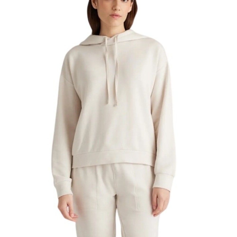 Quince SuperSoft Fleece Pullover Hoodie Womens M Off White